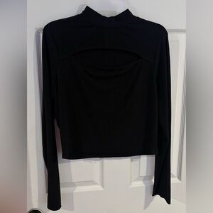 Black Long Sleeve Cutout Women's Crop Top